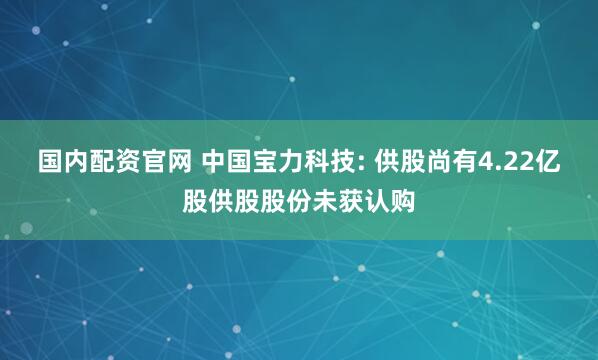 国内配资官网 中国宝力科技: 供股尚有4.22亿股供股股份未获认购